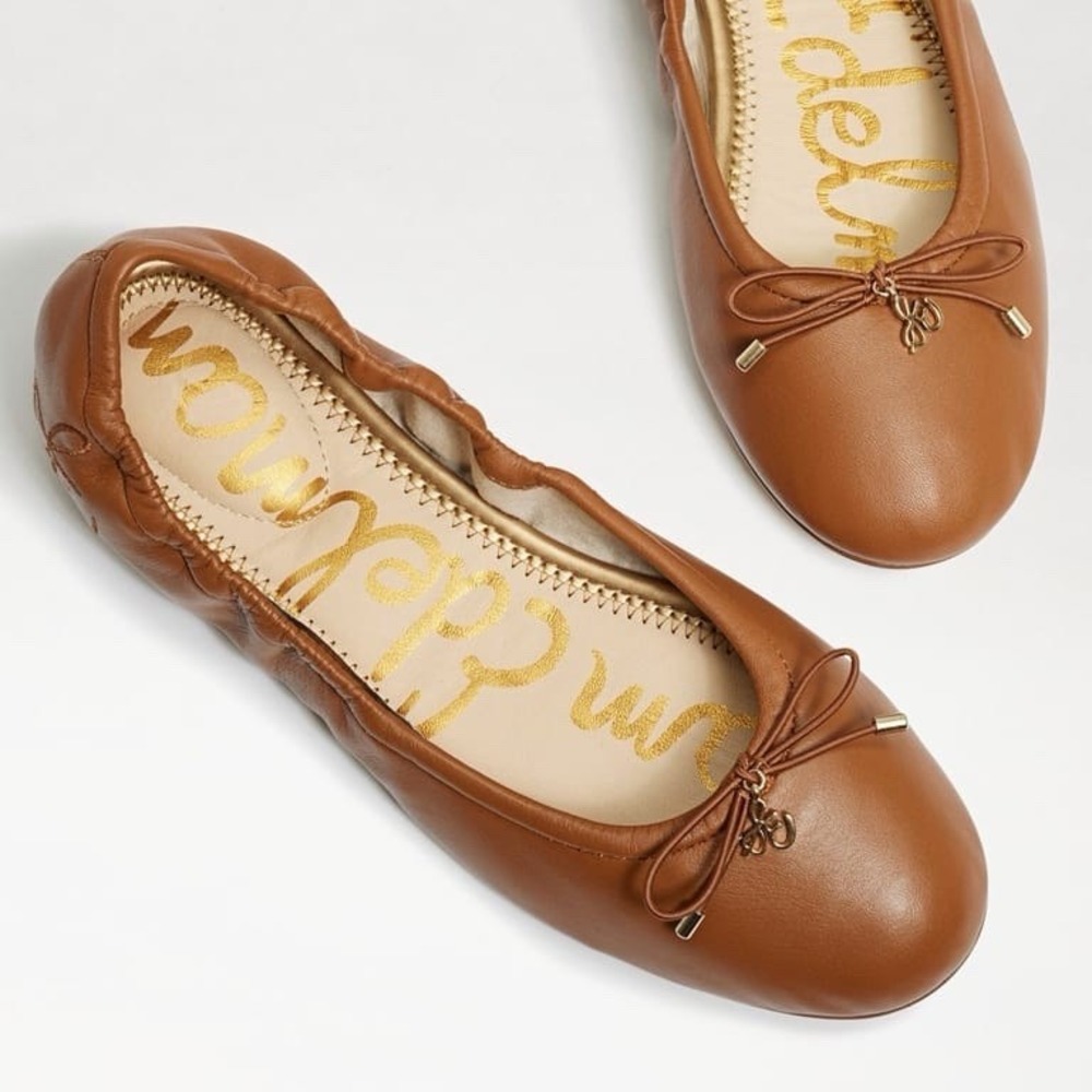 Sam Edelman Felicia Ballet Flats Women 9W Saddle Brown Leather Bow NEW NWOB